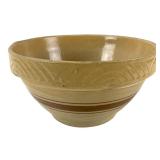Antique Yellow Ware Mixing Bowl, Incised With Brown Bands
