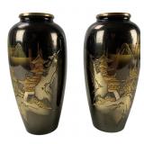 Japanese Meiji Period Mixed Metal Inlay Vases