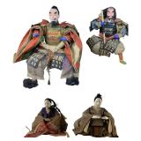 Japanese Gofun Meiji Period Samurai Warrior & Emperor / Empress Dolls