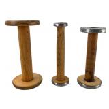 Vintage Wooden Spool Bobbin Candlesticks