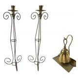 Antique Brass Silent Butler Set & Brass/Metal 20-Inch Candlesticks