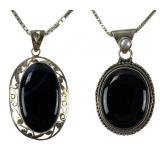 Vintage Sterling Silver Black Onyx Pendant Necklaces