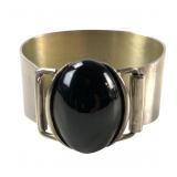 Vintage 1960s Alfred Karram Sterling Silver Cabochon Black Onyx Cuff Bracelet