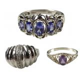 Collection Of Sterling Silver Rings (Size Range: 9 To 9-3/4)