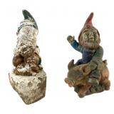 Vintage Gnome Petting A Bunny & Pig Riding Gnome Concrete Garden Statues 