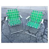Vintage Webbed Aluminum Folding Lawn Chairs (Set Of 2)
