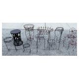 Collection Of Metal Plant Stands & Metal Drum Side Table
