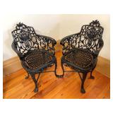 Pr mid 19th c. Cast Iron Lyre Back Garden Chairs, Robert Woods, Philadelphia, PA 