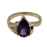 Lot 66 14k Pear Cut Amethyst Ring Sz 10 Weight: 6.21 (includes stone) Hallmark: 14k / P (Plumb Verif