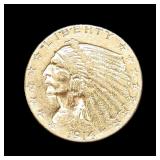 Lot 10 1914 Indian Head $2 1/2 Dollar Gold Coin Weight 4.17 grams   Estimated Melt Value: $319.54 as