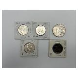 1853 One Cent, 1959 (2) & 1963 Franklin Half Dollar, 1934 Liberty Silver Dollar (5 Coins)