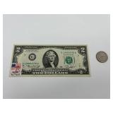 1976 $2 Dollar Bill with 1976 postage stamp G19084576A