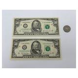 1990 Series $50 Dollar Bills (2)