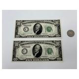 Sequential $10 Dollar Bills 1928 Series 12845042-43 (2)