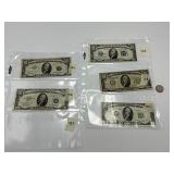 Lot of $10 Dollar Bills Series 1934, 1950, 1953 (5)