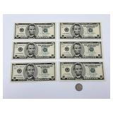 Sequential Lot of $5 Dollar Bills 78116020-25 (6)