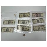 Lot of $5 Dollar Bills, Red Stamps, Star Notes, 1953, 1963, 2006 (8)