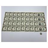 8 Uncut Sequential Sheets $2 Dollar Bills Series 2003