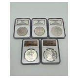 5 NGC Graded Coins, Lincolns, Morgans, Eagle
