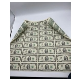 Uncut Sheet Roll of 2 Dollar US Bills - 32 bills - 2003 Series