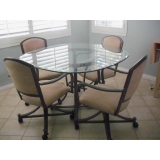 Dinette set with 4 tan suede chairs