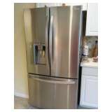 LG 35 3/4 wide x 36 1/4 deep x 70 1/4 hinge to hinge.  LG 30.7 cu ft French Door Refrigerator, model