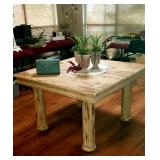 SHOW STOPPING Reclaimed Wood Farm Table complete with Iron Casters on the Legs. Approx 45" x 45" 