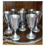 MCM Stieff pwwter goblets & tray