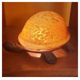 LIGHTED iron & glass turtle