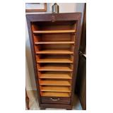 Stunning solid oak flat file cabinet!   When you turn the key, the front panel springs down on its o