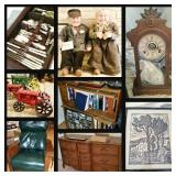 50% + OFF SATURDAY !!!  Great Furniture, Sterling Sets, Clocks, Artwork, Collectibles, Garage 