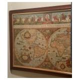 Framed WORLD Art ~ looks great with large wooden globe we have !