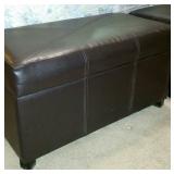 (2) Black leather storage ottomans