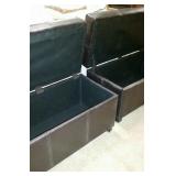 (2) Black leather storage ottomans