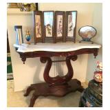Beautiful Mahogany Lyre Harpstring Tables with Marble tops