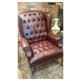 Beautiful leather wing back chair with nailhead detail