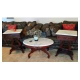 Mahogany "Harp String" Lyre Tables with Marble tops