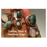 Sterling Silver RIngs, Gemstones, & Watches