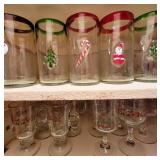 Various Christmas holiday decor glasses