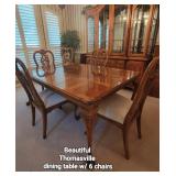 NICE Thomasville dining table, 6 chairs, 2 extra leaves, & custom hard side  cover