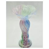 A Lavorazione Murano glass flower vase with ruffled edges Made in Italy