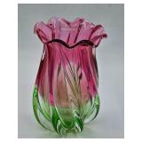 A beautiful Murano Watermelon with a twist and ruffled trim that is hand blown