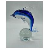 Hand-made signed Murano Dolphin balanced on a ball