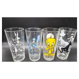 4 1973 Warner Bros. Bugs Bunny, Road Runner, Tweety, and Pepe Le Pew glasses