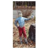Painted vintage cast iron lawn jockey statue with red and blue attire; measures 39" Tall. Please bri