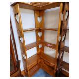 Wooden corner shelf unit with heart cutout details; measures 59.5 x 35" Corner to Corner 7"depth.