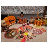 Group of six autumn-themed decorative wreaths with artificial flowers and seasonal embellishments; m