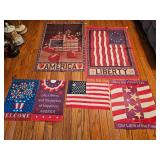 Patriotic seasonal fabric flag assortment including America apple basket design, Liberty American fl
