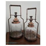  Pair of Copper-Tone Pineapple Hurricane Glass Candle Lanterns