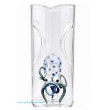 Signed with original label Massimo Lunardon Made in Italy clear art glass cylinder vase with applied